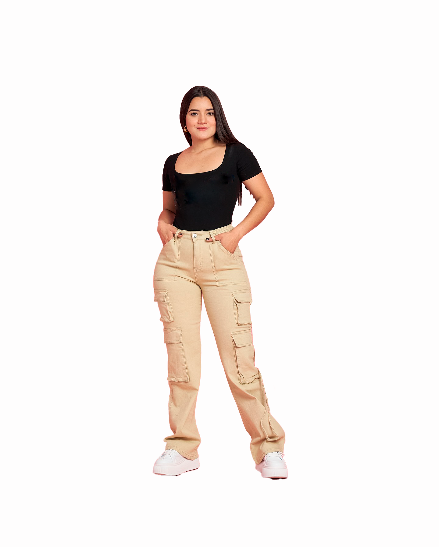 Wide Leg Cargo Beige Cintura ajustable