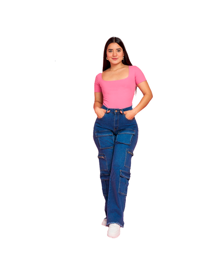 Jeans multicargo Azul