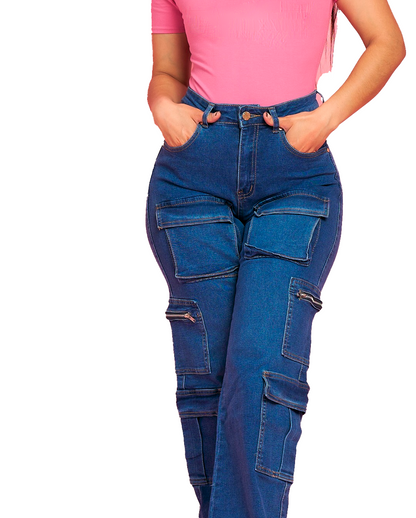 Jeans multicargo Azul
